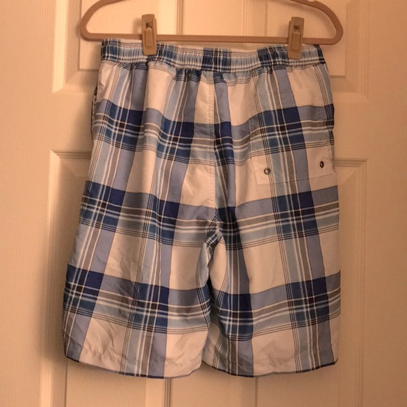 Royal Blue and White Plaid Swim Trunks - Picture 4 of 4